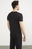 V Yaka Basic Kısa Kol Tişört - Siyah thumbnail 4