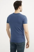 Sıfır Yaka Basic Tişört - Mavi thumbnail 4
