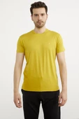 Sıfır Yaka Basic Tişört - Hardal thumbnail 1