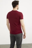 Sıfır Yaka Basic Tişört - Bordo thumbnail 4