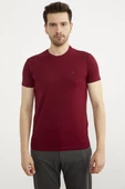 Sıfır Yaka Basic Tişört - Bordo thumbnail 1