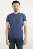 Sıfır Yaka Basic Tişört - Mavi thumbnail 1