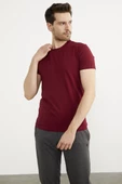 Sıfır Yaka Basic Tişört - Bordo thumbnail 3