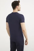 Sıfır Yaka Basic Tişört - Lacivert - 5