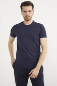Sıfır Yaka Basic Tişört - Lacivert - 4