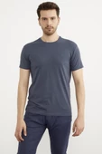 Sıfır Yaka Basic Tişört - Füme - 3
