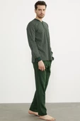 Desenli Cep Detaylı Pijama Takım - Yeşil - 4