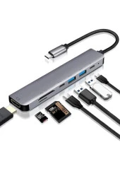 TYPE C TO PD+SSX2+HDTV+TYPE C+SD+TF ÇEVİRİCİ ADAPTER 7 PORT KL-SG02 thumbnail 1