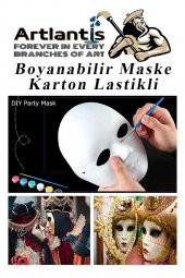 Maske Boyama Seti 1 Adet Boyanabilir Maske Karton Lastikli İnsan Yüzü Suratı Okul Sınıf Etkinlikleri Hobi 19x24 cm - 4