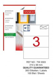 Bilgisayar Etiketi Tw-2003 210x99 mm 100 Lü Lazer Etiket 1 Paket Tanex Davetiye Kargo Koli Kutu Etiketi - 1