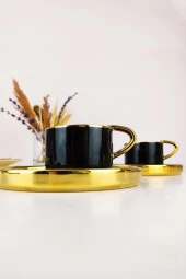Digithome Kosova Porselen 2 Kişilik Yaldızlı Kahve Fincan Takımı Siyah - İST-85 thumbnail 2