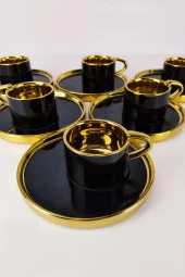 Digithome Kosova Porselen 2 Kişilik Yaldızlı Kahve Fincan Takımı Siyah - İST-85 thumbnail 4