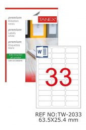 Bilgisayar Etiketi Tw-2033 63,5x25,4 mm 100 Lü Lazer Etiket 1 Paket Tanex Davetiye Kargo Koli Kutu Etiketi - 1