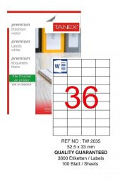 Bilgisayar Etiketi Tw-2035 52,5x33 mm 100 Lü Lazer Etiket 1 Paket Tanex Davetiye Kargo Koli Kutu Etiketi - 1