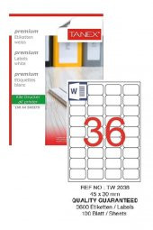 Bilgisayar Etiketi Tw-2036 45x30 mm 100 Lü Lazer Etiket 1 Paket Tanex Davetiye Kargo Koli Kutu Etiketi - 1