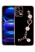 Xiaomi Redmi Note 12 5G Kılıf Kalpli Çiçekli Bileklik Zincirli Kamera Korumalı Kenarları Gold Renk, Silikon - 5