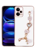 Xiaomi Redmi Note 12 5G Kılıf Kalpli Çiçekli Bileklik Zincirli Kamera Korumalı Kenarları Gold Renk, Silikon - 2