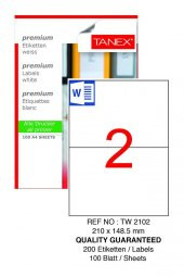 Bilgisayar Etiketi Tw-2102 210x148,5 mm 100 Lü Lazer Etiket 1 Paket Tanex Davetiye Kargo Koli Kutu Etiketi - 1