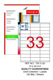 Bilgisayar Etiketi Tw-2133 70x25 mm 100 Lü Lazer Etiket 1 Paket Tanex Davetiye Kargo Koli Kutu Etiketi - 1