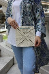 El Örgüsü Mavi iğne Detaylı Askılı Çanta - 4