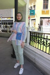 El Örgüsü Düğme Detaylı Mavi Çanta - 1