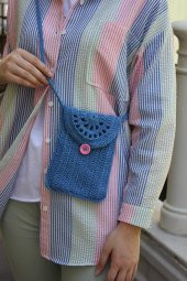 El Örgüsü Düğme Detaylı Mavi Çanta - 2