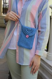 El Örgüsü Düğme Detaylı Mavi Çanta - 3