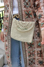 El Örgüsü Yeşil iğne Detaylı Askılı Çanta - 2