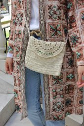 El Örgüsü Yeşil iğne Detaylı Askılı Çanta - 3