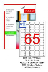 Bilgisayar Etiketi Tw-2065 38,1x21,2 mm 100 Lü Lazer Etiket 1 Paket Tanex Davetiye Kargo Koli Kutu Etiketi - 1