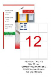 Bilgisayar Etiketi Tw-2312 70x70 mm 100 Lü Lazer Etiket 1 Paket Tanex Davetiye Kargo Koli Kutu Etiketi - 1