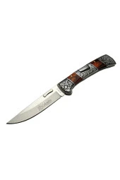 Columbia B3159 A Kahverengi Av / Kamp Çakısı 22cm- Gül Ağacı Sap, Kaplan Işlemeli, Kemerlikli - 1