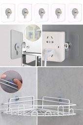 5 Adet Kendinden Yapışkanlı Duvar Kancaları Şeffaf Raf Duvar Askıları Mutfak Banyo Vida Kanca Çivi - 2