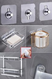 5 Adet Kendinden Yapışkanlı Duvar Kancaları Şeffaf Raf Duvar Askıları Mutfak Banyo Vida Kanca Çivi - 7