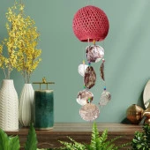 Rüzgar Çanı Jüt ip Hasır Top Kafesli Lamba Başlığı Kırmızı Sedefli thumbnail 2