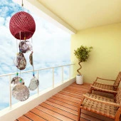 Rüzgar Çanı Jüt ip Hasır Top Kafesli Lamba Başlığı Kırmızı Sedefli thumbnail 3