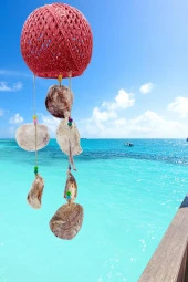 Rüzgar Çanı Jüt ip Hasır Top Kafesli Lamba Başlığı Kırmızı Sedefli thumbnail 7