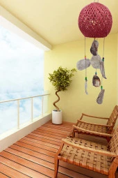 Rüzgar Çanı Jüt ip Hasır Top Kafesli Lamba Başlığı Kırmızı Sedefli thumbnail 10