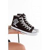 Unisex Siyah Beyaz Spor Ayakkabı Convers Uzun Bilekli Sneaker - 4