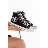 Unisex Siyah Beyaz Spor Ayakkabı Convers Uzun Bilekli Sneaker - 7