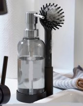 Silikon Fırçalı Sıvı Sabunluk Deterjanlık - Stantlı Mutfak -Banyo Temizlik Seti - 1