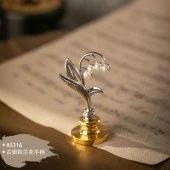 Mum Mühür Damga Kolu Premium Metal Çan Orkidesi Gümüş thumbnail 4