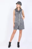 Kadın Gri Fermuarlı Jean Elbise - 3