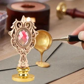 Kraliyet Pembe Taşlı Döküm Metal Mum Mühürü Sapı Rose Gold thumbnail 6