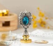 Kraliyet Mavi Taşlı Döküm Metal Mum Mühürü Sapı Antik Gümüş thumbnail 5