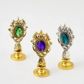 Kraliyet Mor Taşlı Döküm Metal Mum Mühürü Sapı Antik Gold thumbnail 4