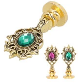 Kraliyet Yeşil Taşlı Döküm Metal Mum Mühürü Sapı Gold 1 thumbnail 12