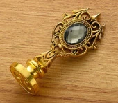 Kraliyet Füme Taşlı Döküm Metal Mum Mühürü Sapı Antik Gold - 4