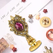 Kraliyet Bordo Taşlı Döküm Metal Mum Mühürü Sapı Antik Gold thumbnail 3