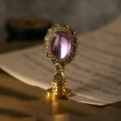 Kraliyet Lavanta Taşlı Döküm Metal Mum Mühürü Sapı Antik Gold thumbnail 3